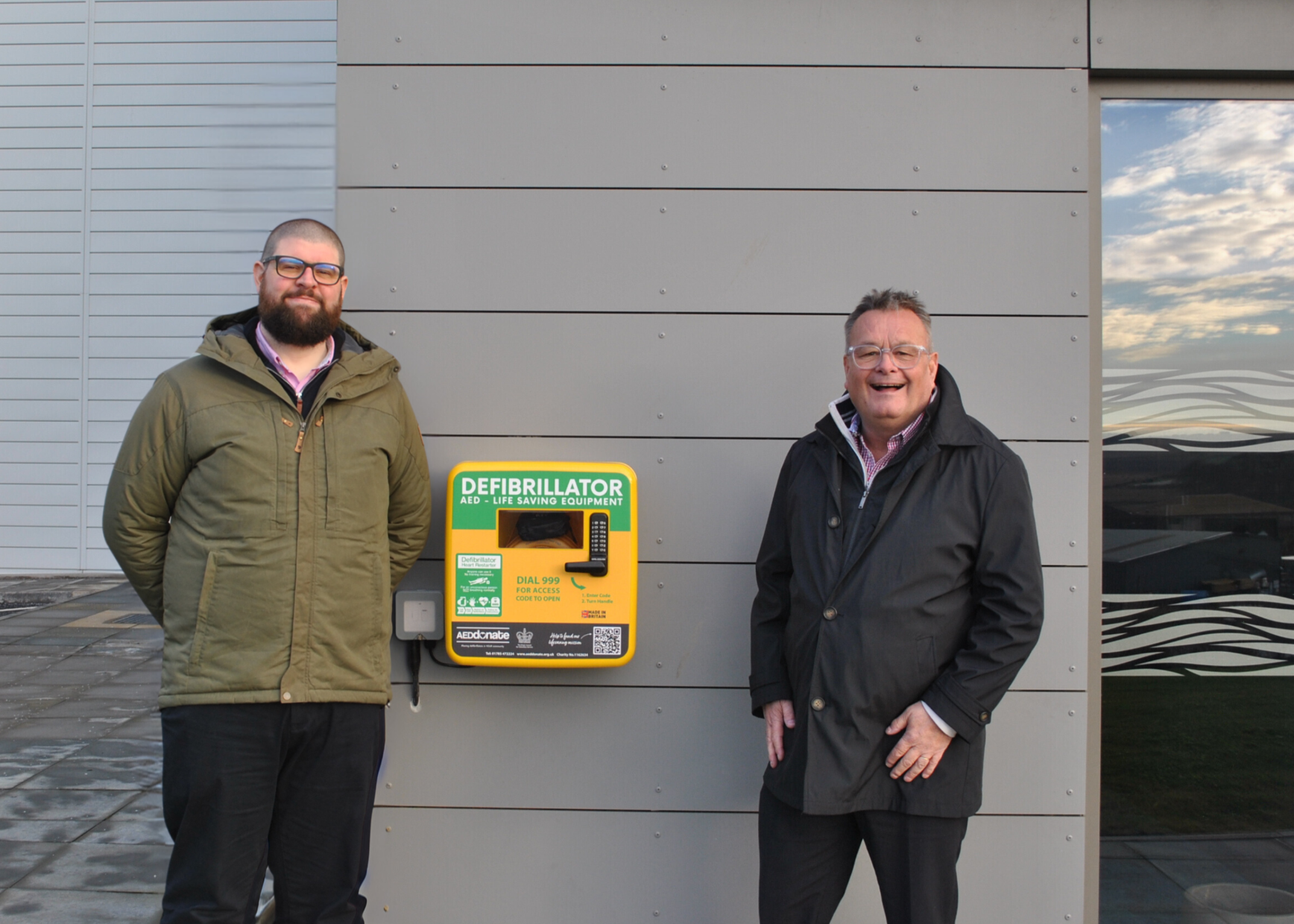 NEW Defibrillator installed for the local community at Film-Ocean's offices in Ellon, Aberdeenshire